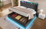 King Bed LED 360 Surround Lighting Storage USB Type C Gray - Furniture Home Direct