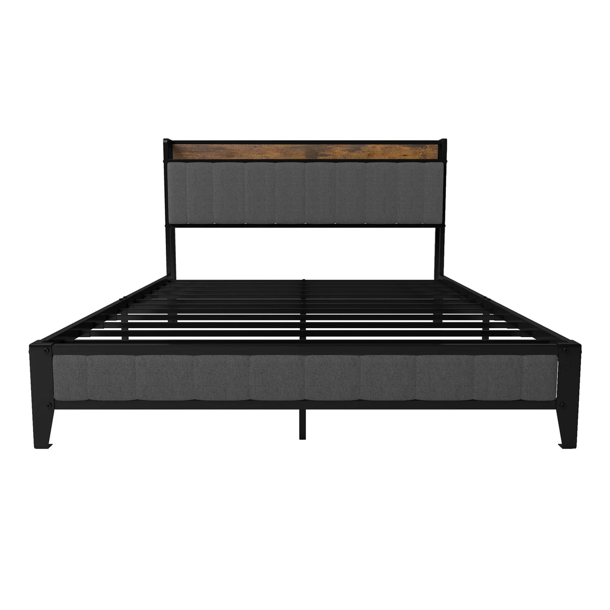 Bed With Charging Station, American Design Upholstered Headboard, Metal Platform - Furniture Home Direct
