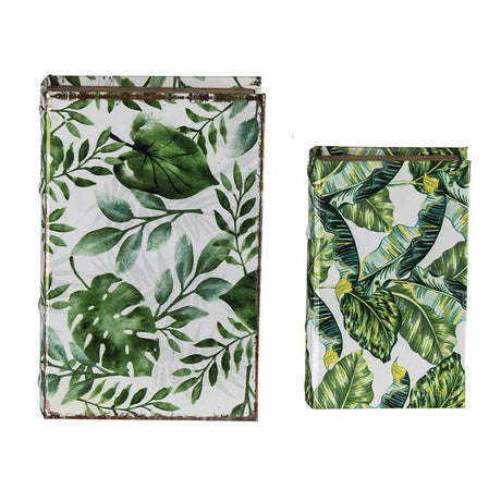 Botanical And Book Boxes (Set of 2) - White / Green - Furniture Home Direct
