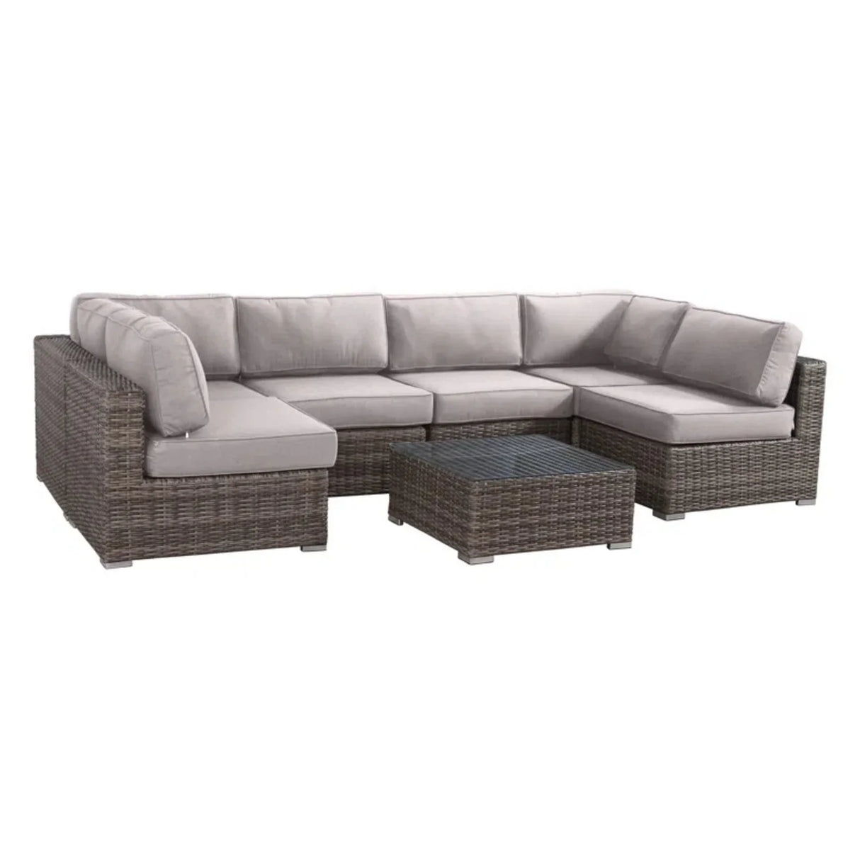 6 Person Wicker Seating Group With Premium Cushions - Gray Mix - Furniture Home Direct