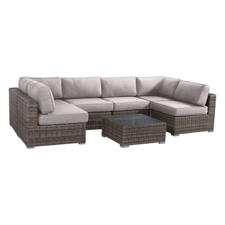 6 Person Wicker Seating Group With Premium Cushions - Gray Mix - Furniture Home Direct