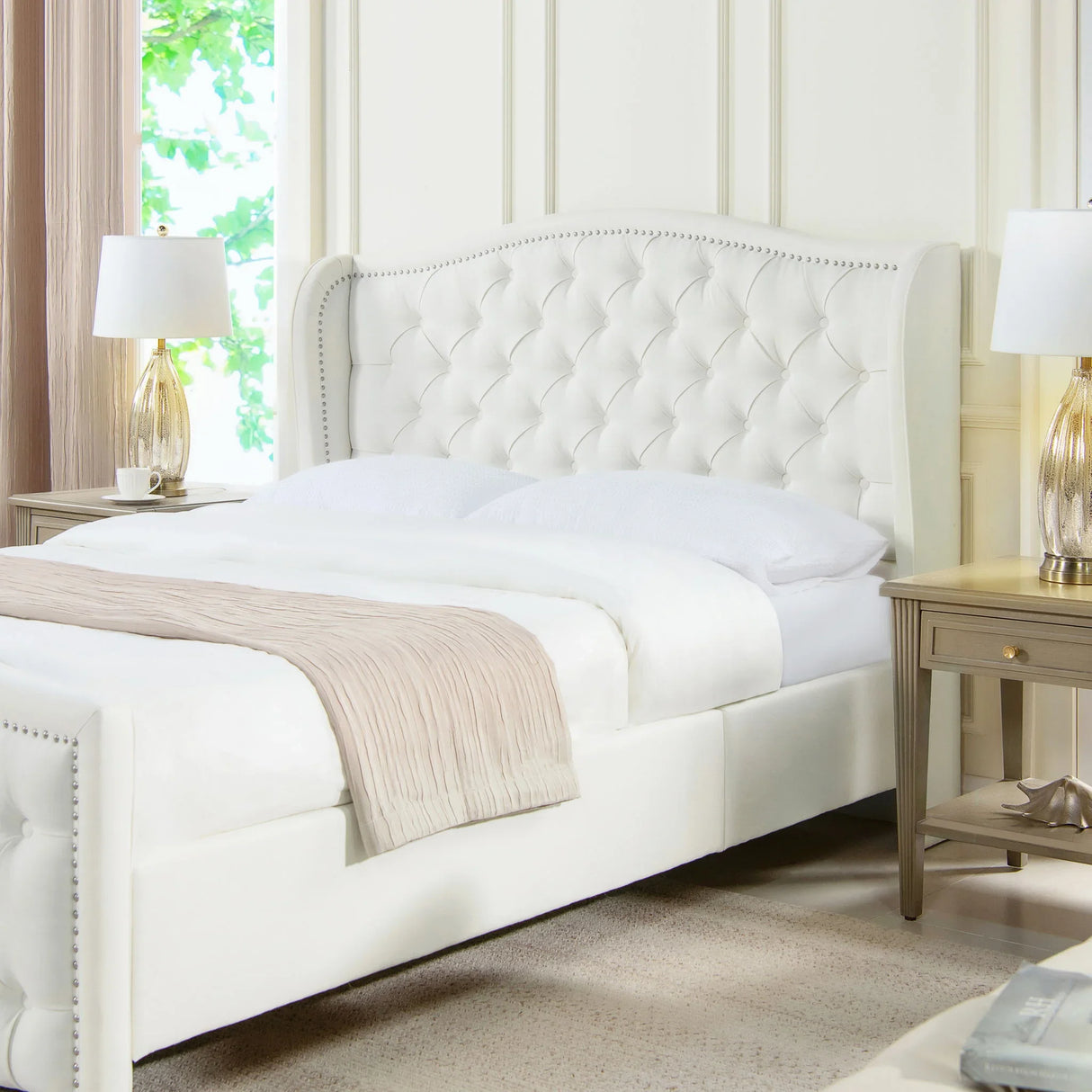Fontana - Handcrafted Wingback Upholstered Platform Bed Frame - Furniture Home Direct