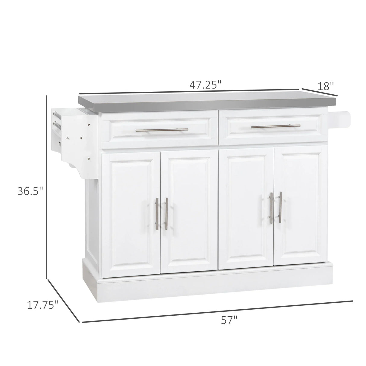 Homcom - Rolling Kitchen Island With Storage, Portable Kitchen Cart With Stainless Steel Top, 2 Drawers, Spice, Knife And Towel Rack And Cabinets - Furniture Home Direct