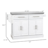 Homcom - Rolling Kitchen Island With Storage, Portable Kitchen Cart With Stainless Steel Top, 2 Drawers, Spice, Knife And Towel Rack And Cabinets - Furniture Home Direct