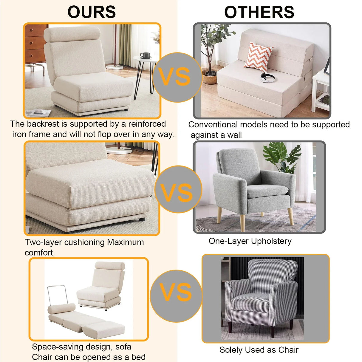 Foldable Single Chair Sofa Bed With Pillow, Easy To Store, Breathable And Wearable Linen - Furniture Home Direct