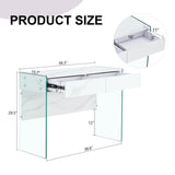 White Makeup Vanity With Tempered Glass Legs - White - Furniture Home Direct