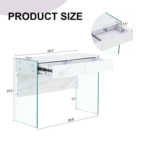 White Makeup Vanity With Tempered Glass Legs - White - Furniture Home Direct