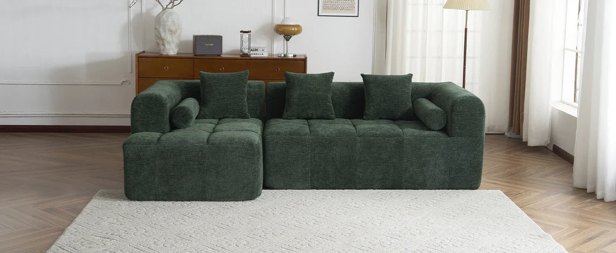 Sectional Sofa Modular Tufted Chenille Upholstery Green - Furniture Home Direct