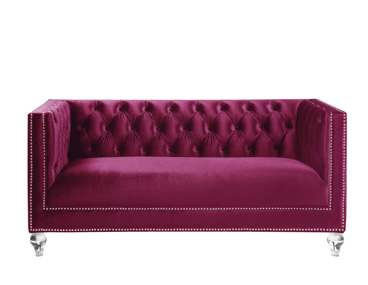 Heibero Loveseat - With 2 Pillows - Burgundy - Furniture Home Direct