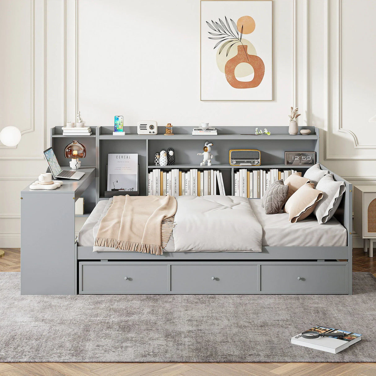 Daybed With 3 Drawers USB Ports And Desk - Furniture Home Direct