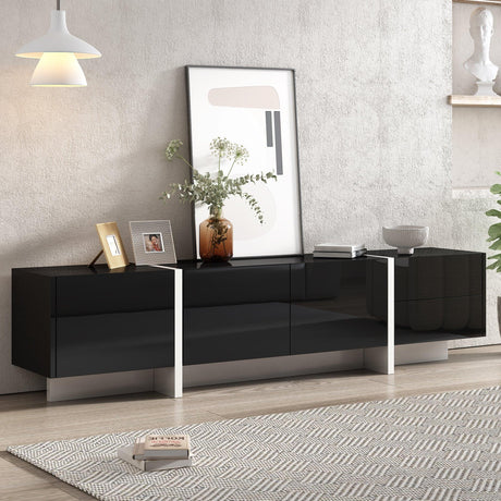 TV Stand High Gloss Console 74 Inch Length Modern Black - Furniture Home Direct