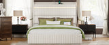 Queen Bed Upholstered With LED Lighting Headboard Beige - Furniture Home Direct