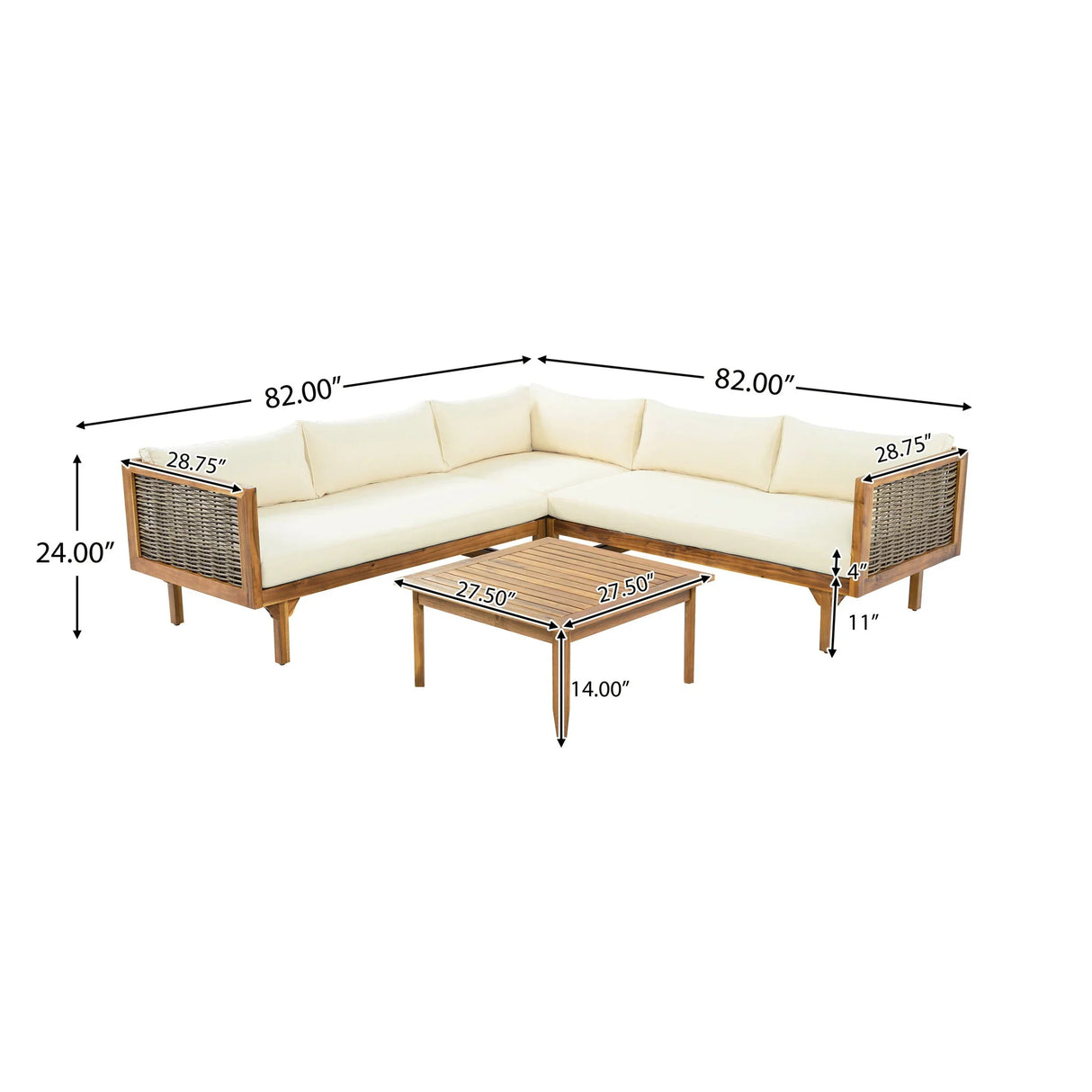 Premium Outdoor Sofa Set With Waterproof Cushions and Coffee Table - Brown Mix / Beige