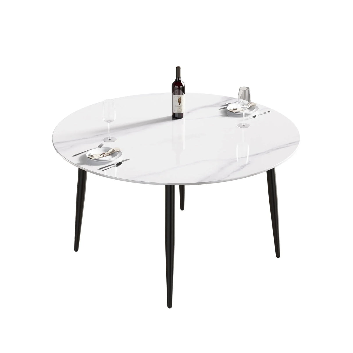 Modern Man-Made Stone Round Metal Dining Table-Position For 6 People - Furniture Home Direct