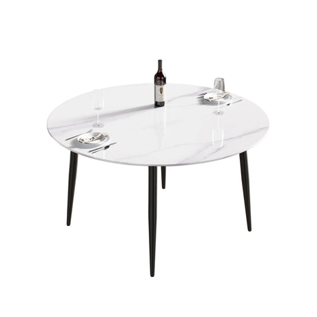 Modern Man-Made Stone Round Metal Dining Table-Position For 6 People - Furniture Home Direct