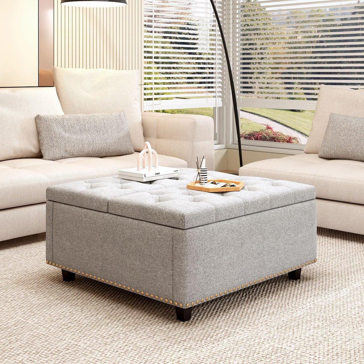 Large Square Storage Ottoman With 2 Storage Doors - Furniture Home Direct