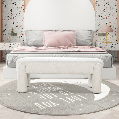 Hugo - Oval Fully Upholstered Bench - Milk Cream White - Furniture Home Direct