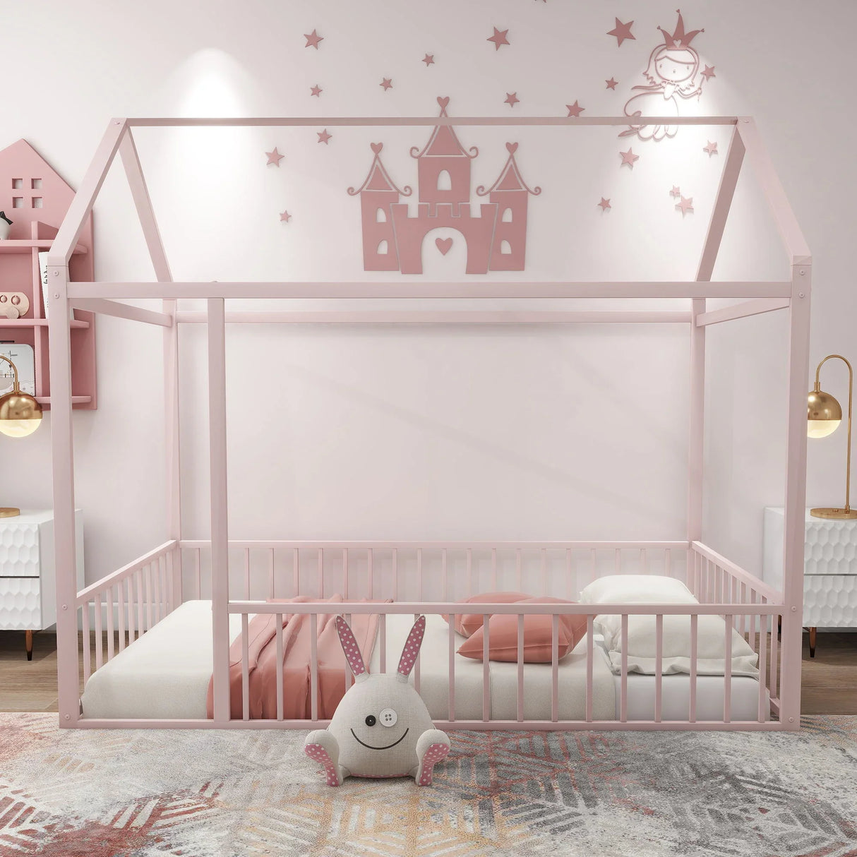Metal Bed House Bed Frame With Fence - Furniture Home Direct