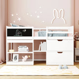 Low Loft Bed With Rolling Desk, Shelf And Drawers - Furniture Home Direct