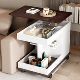 Adjustable End Table With Wheels, 360°Rotating Top And Storage Space - Furniture Home Direct