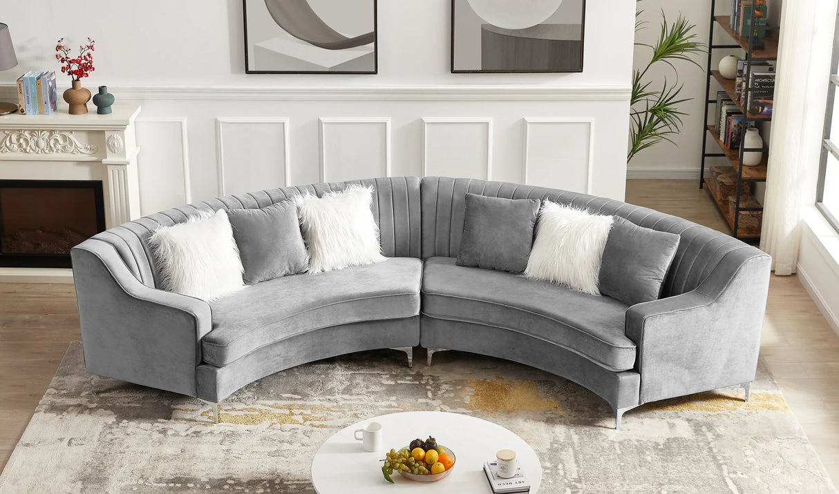 Grey Velvet Curved Sectional - Furniture Home Direct
