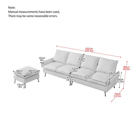 Modern Sectional Technical Leather L-Shaped Sofa Couch With Convertible Ottoman - Furniture Home Direct