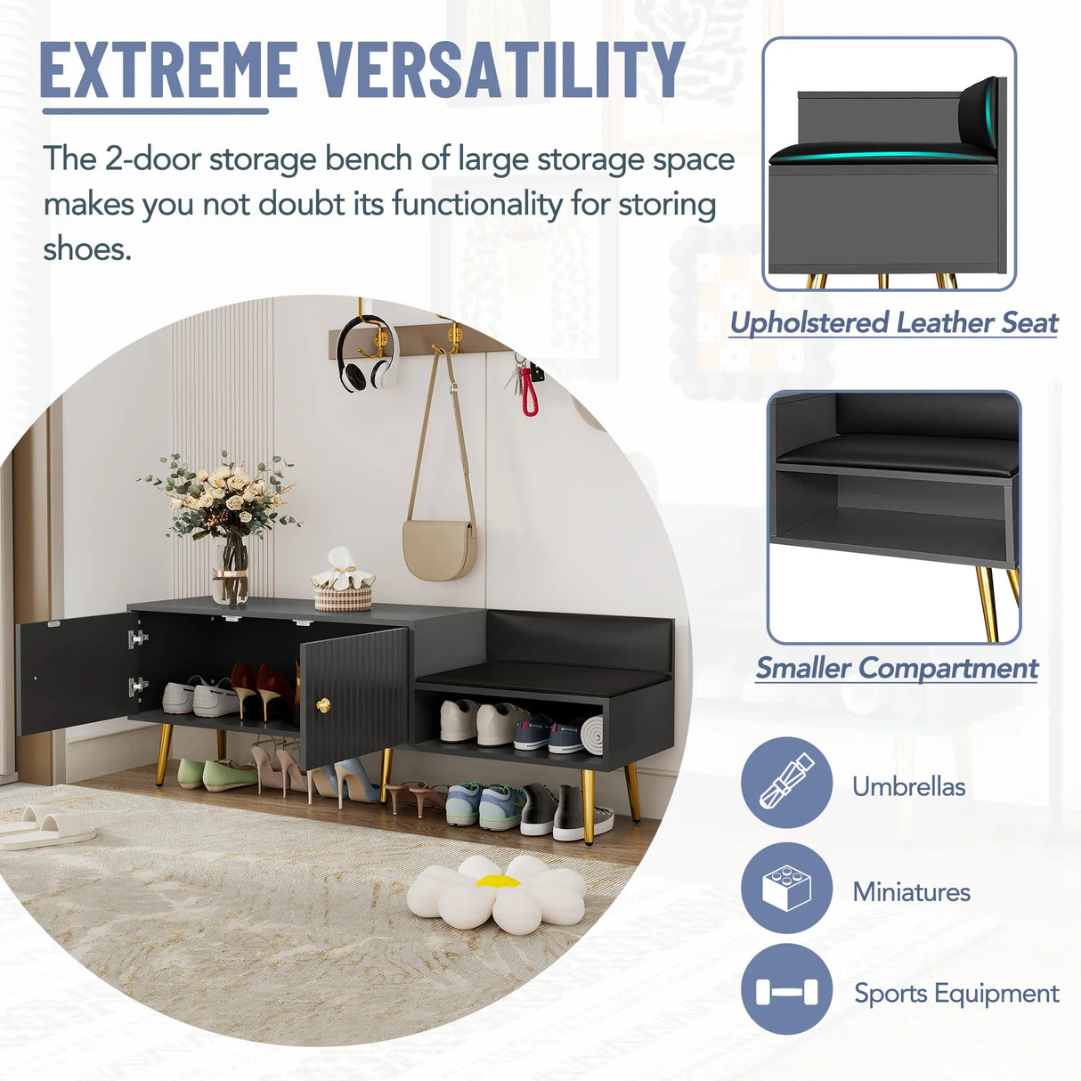 Modern Shoe Cabinet - Black - Furniture Home Direct