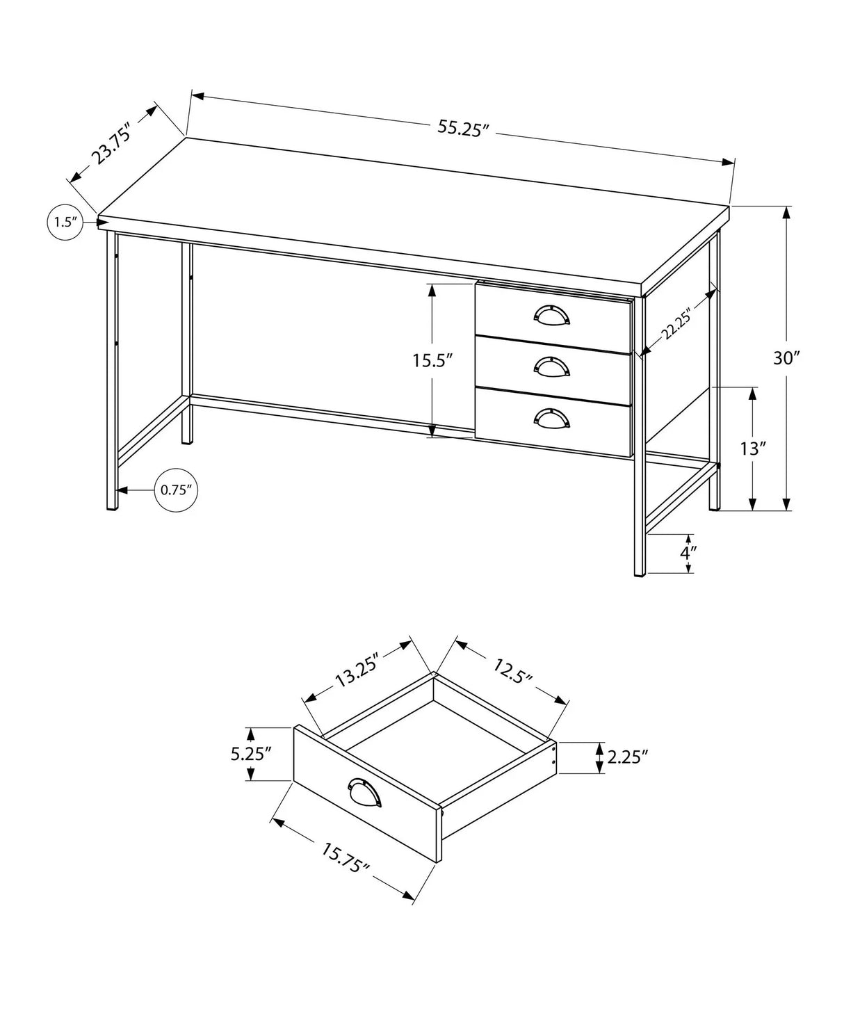Computer Desk For Home Office, Laptop, 3 Storage Drawers, Contemporary & Moder - Furniture Home Direct