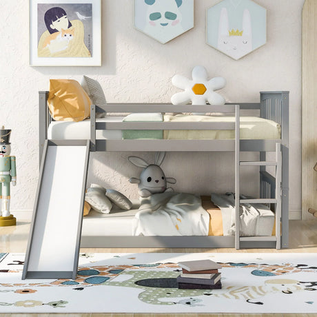 Full Over Full Bunk Bed With Ladder With Slide - Gray - Furniture Home Direct