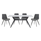 Dining Set Marble Look Table Faux Leather Chairs Gray - Furniture Home Direct