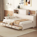 Twin Size Daybed With 3 Storage Drawers, Upper Soft Board, Shelf, And A Set Of Sockets And USB Ports - White - Furniture Home Direct