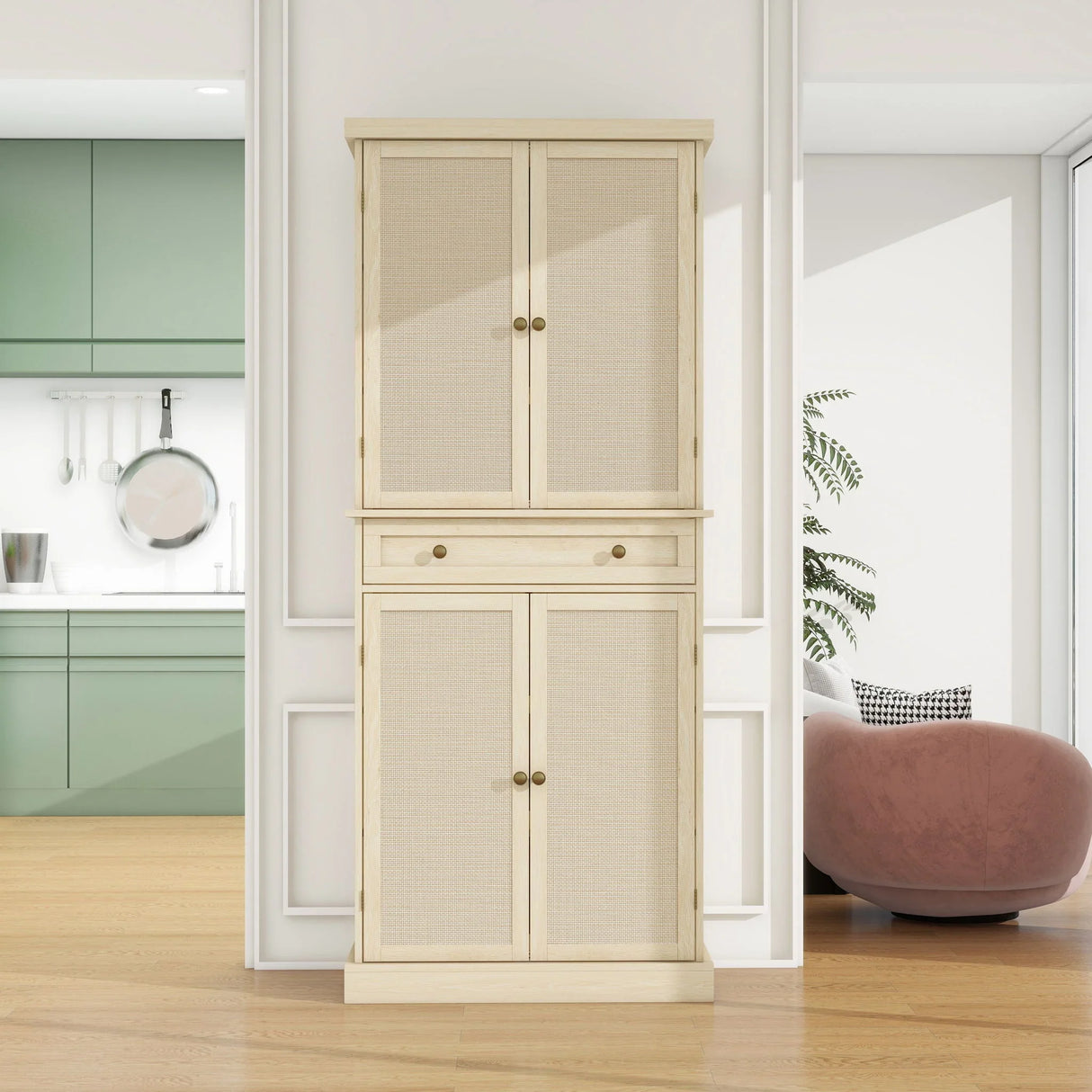 4 Door Storage Cabinet With 1 Drawer And 4 Adjustable Inner Shelves - Natural - Furniture Home Direct