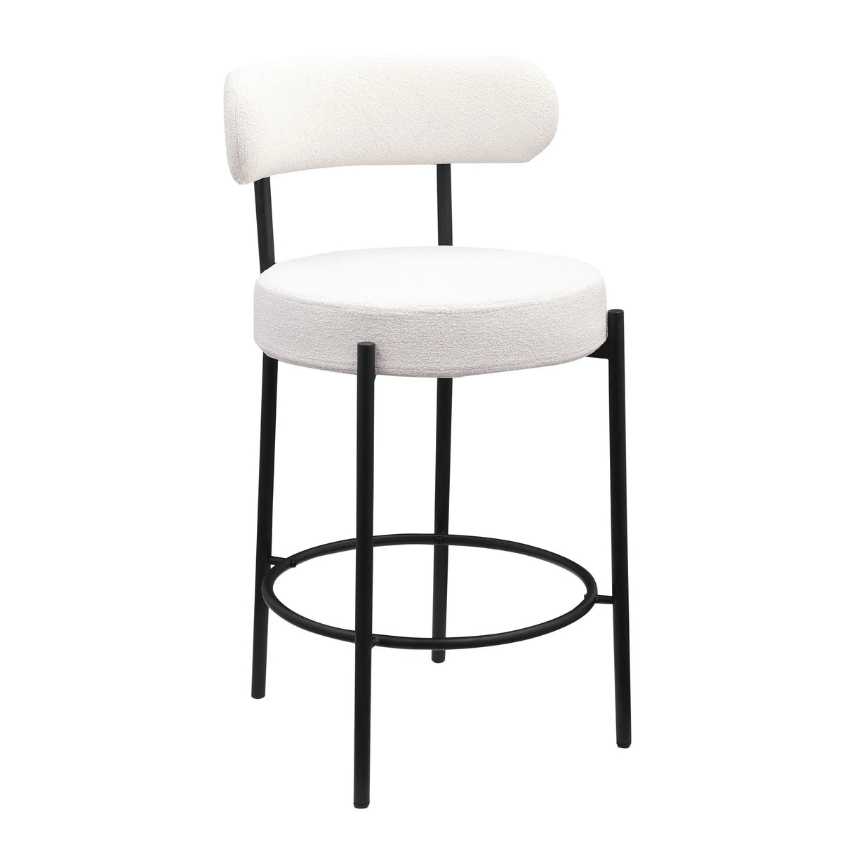 Modern Sherpa Counter Height Stools, Uphsoltered Seat Height Barstools With Brushed Brass Metal Legs Round Low Back Kitchen Stools With Footrest For Dining Room (Set of 2) - Furniture Home Direct