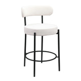 Modern Sherpa Counter Height Stools, Uphsoltered Seat Height Barstools With Brushed Brass Metal Legs Round Low Back Kitchen Stools With Footrest For Dining Room (Set of 2) - Furniture Home Direct
