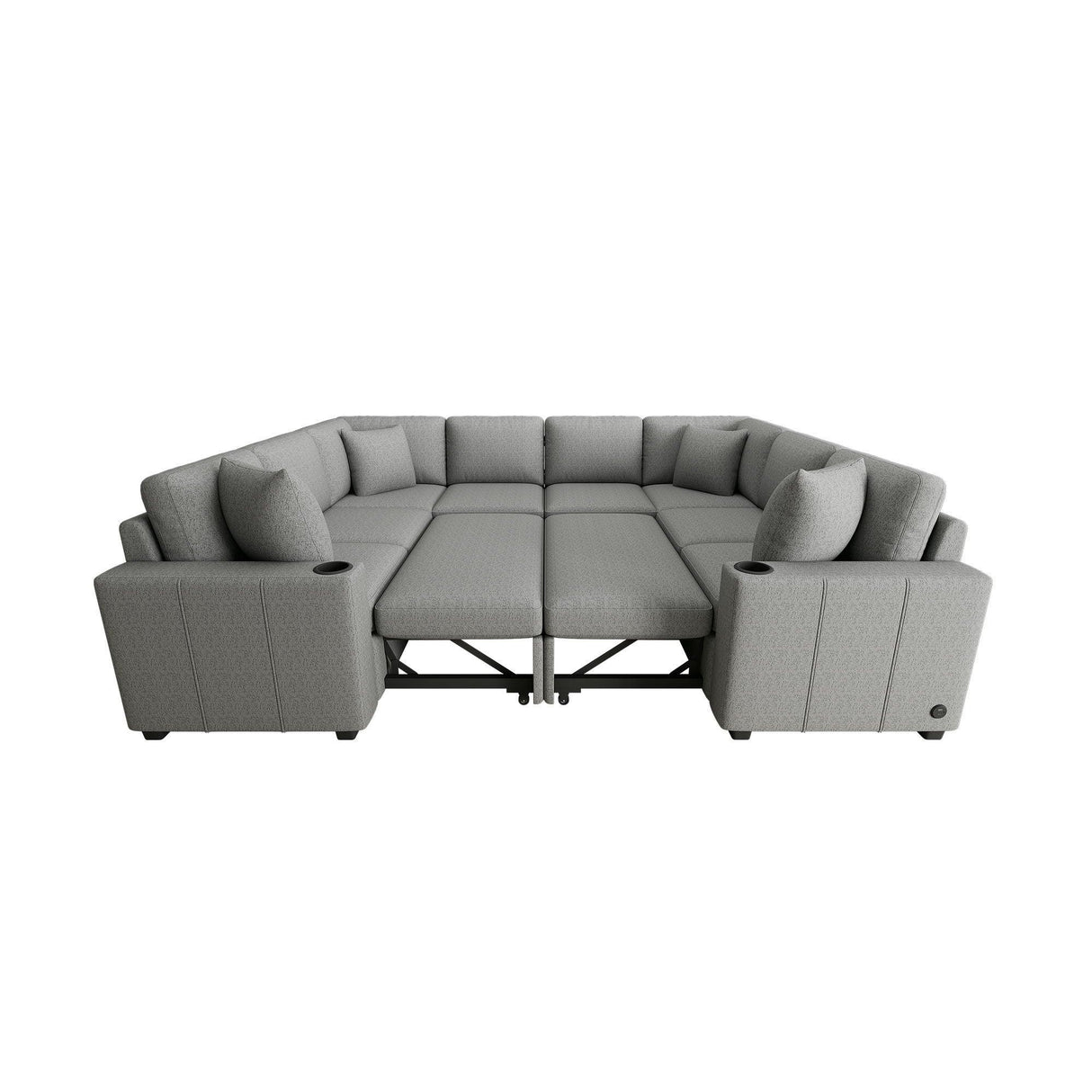 Modern U-Shaped Sectional Sofa Convertible Pull-Out Sofa Bed With USB Ports And Cup Holders - Furniture Home Direct