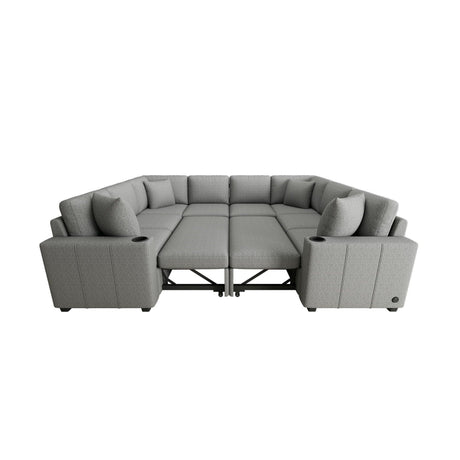 Modern U-Shaped Sectional Sofa Convertible Pull-Out Sofa Bed With USB Ports And Cup Holders - Furniture Home Direct