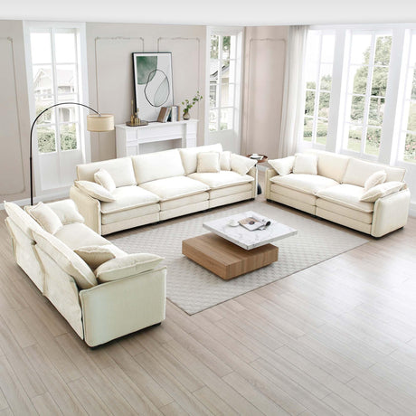 3 Piece Living Room Set - Beige Corduroy - Furniture Home Direct
