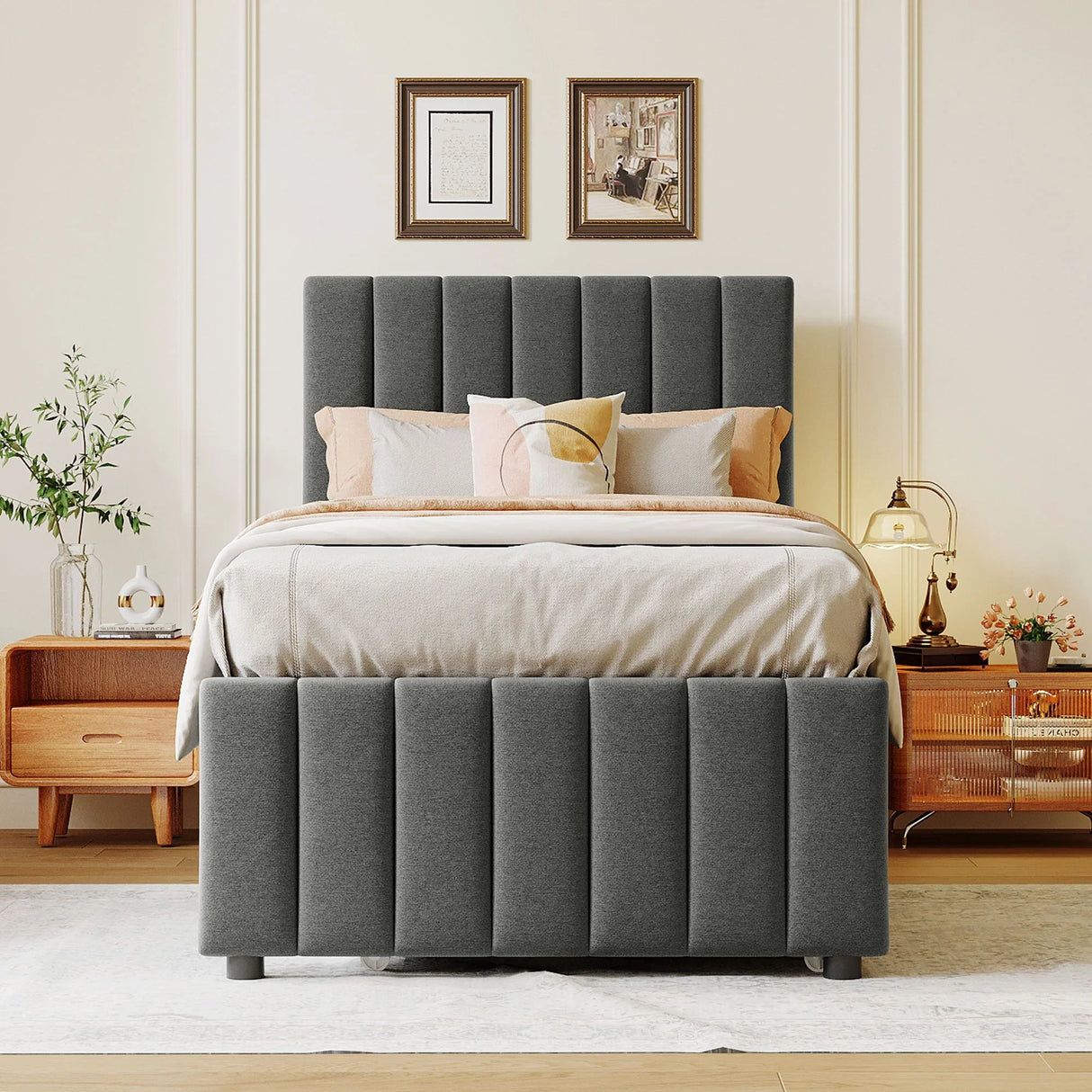 Upholstered Design Platform Bed With Trundle - Furniture Home Direct