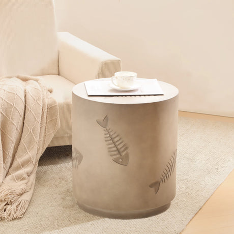 End Table With Fish Pattern Design Magnesium Oxide Gray - Furniture Home Direct