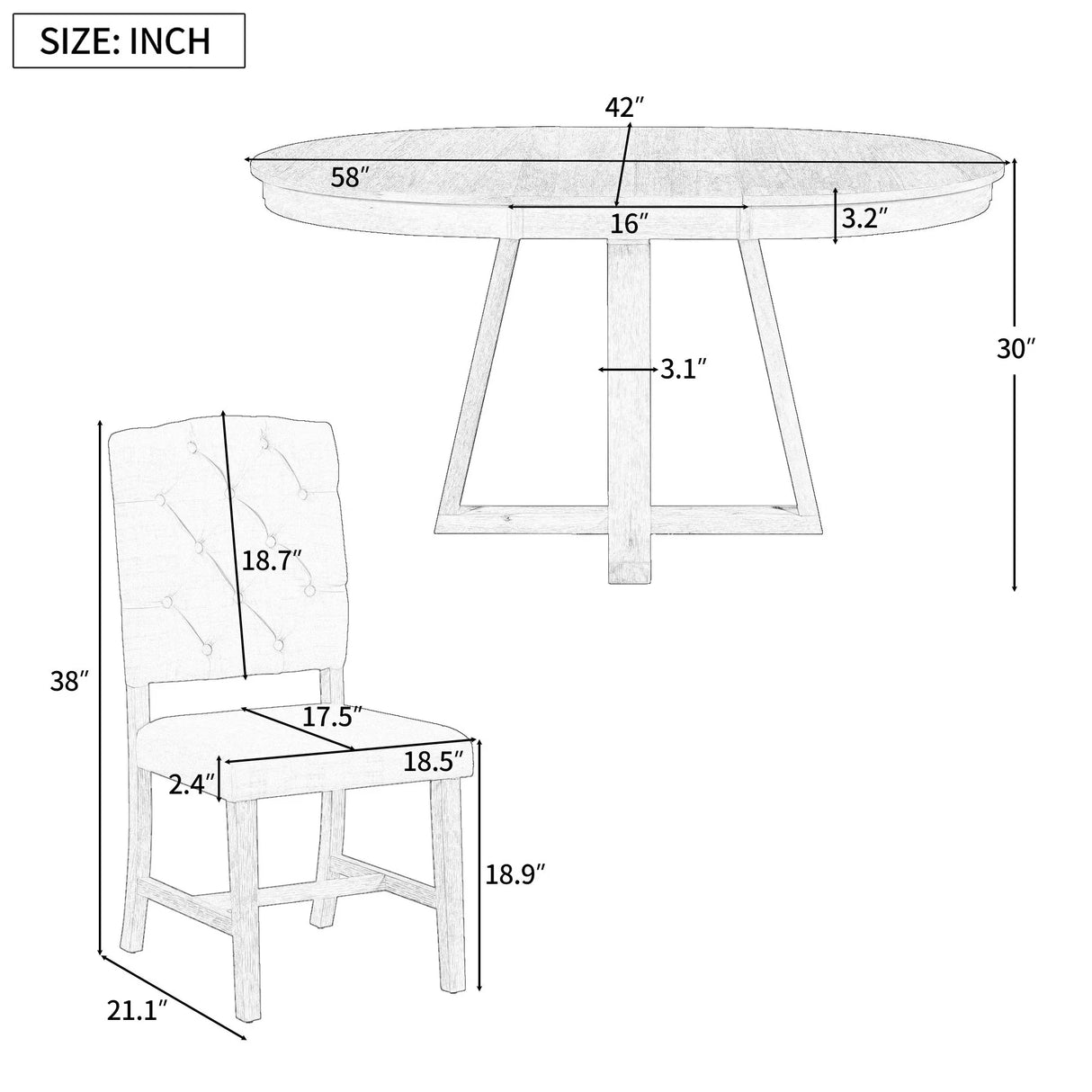 Retro Functional Dining Set, Round Table With Leaf And Upholstered Chairs For Dining Room And Living Room - Furniture Home Direct