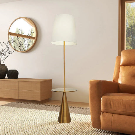 Celestial - Modern Floor Lamp With Accent Table With Large Shade - Gold / White - Furniture Home Direct