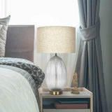 Aurora - Ribbed Lamp Base Clear Table Lamp Large Linen Shade - Beige / Clear / Gold - Furniture Home Direct