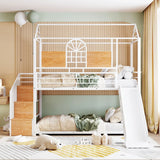 Metal Bunk Bed, Metal Housebed With Slide And Storage Stair - Furniture Home Direct