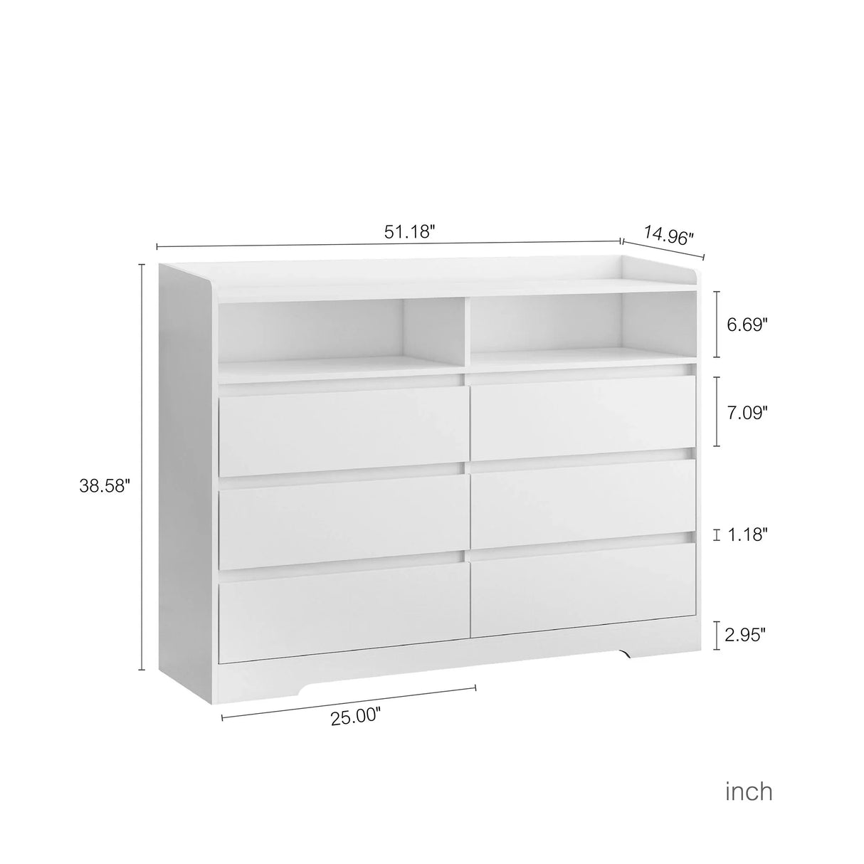 6 Drawer Dresser For Bedroom With LED Lights, Sturdy Frame - White - Furniture Home Direct