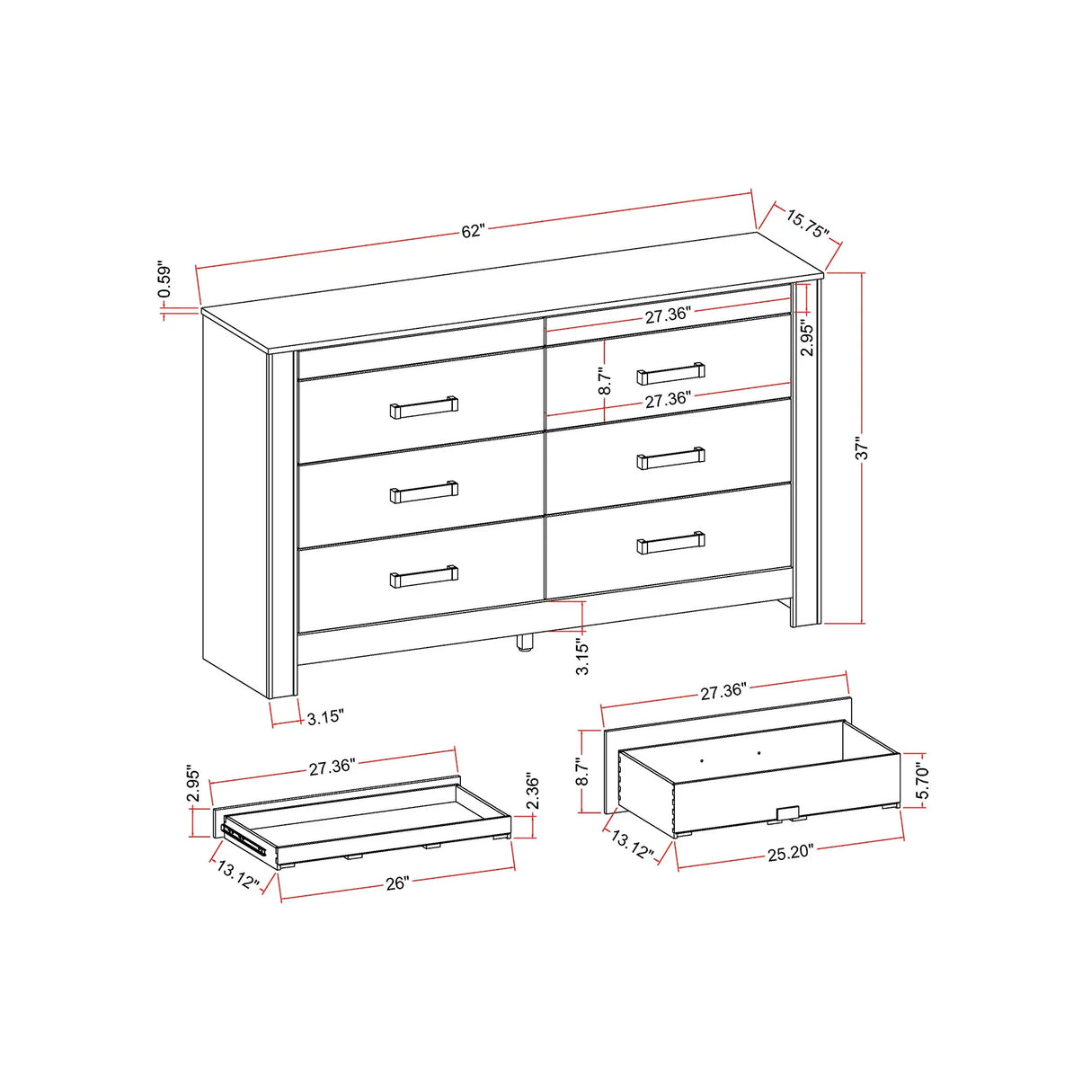 Lorenzo - Dresser With Hidden Jewelry Compartment And Bar Handles In - Silver - Furniture Home Direct