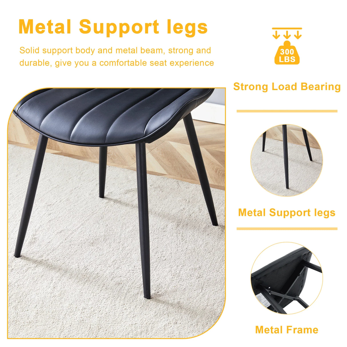 Dining Chairs With PU Leather Upholstery Metal Legs Black - Furniture Home Direct