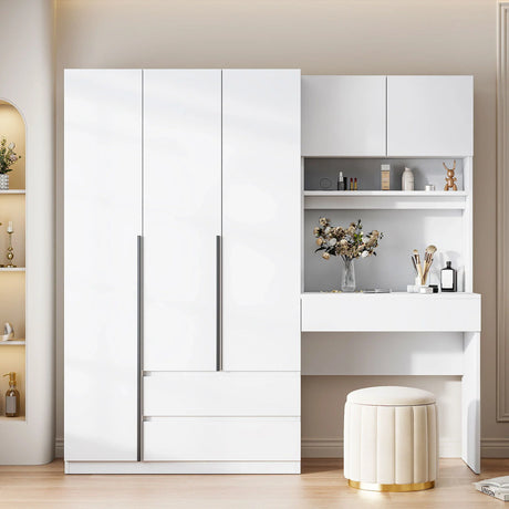 3 Door Storage Desk Wardrobe For Bedroom With Shelves And 3 Drawers - Furniture Home Direct