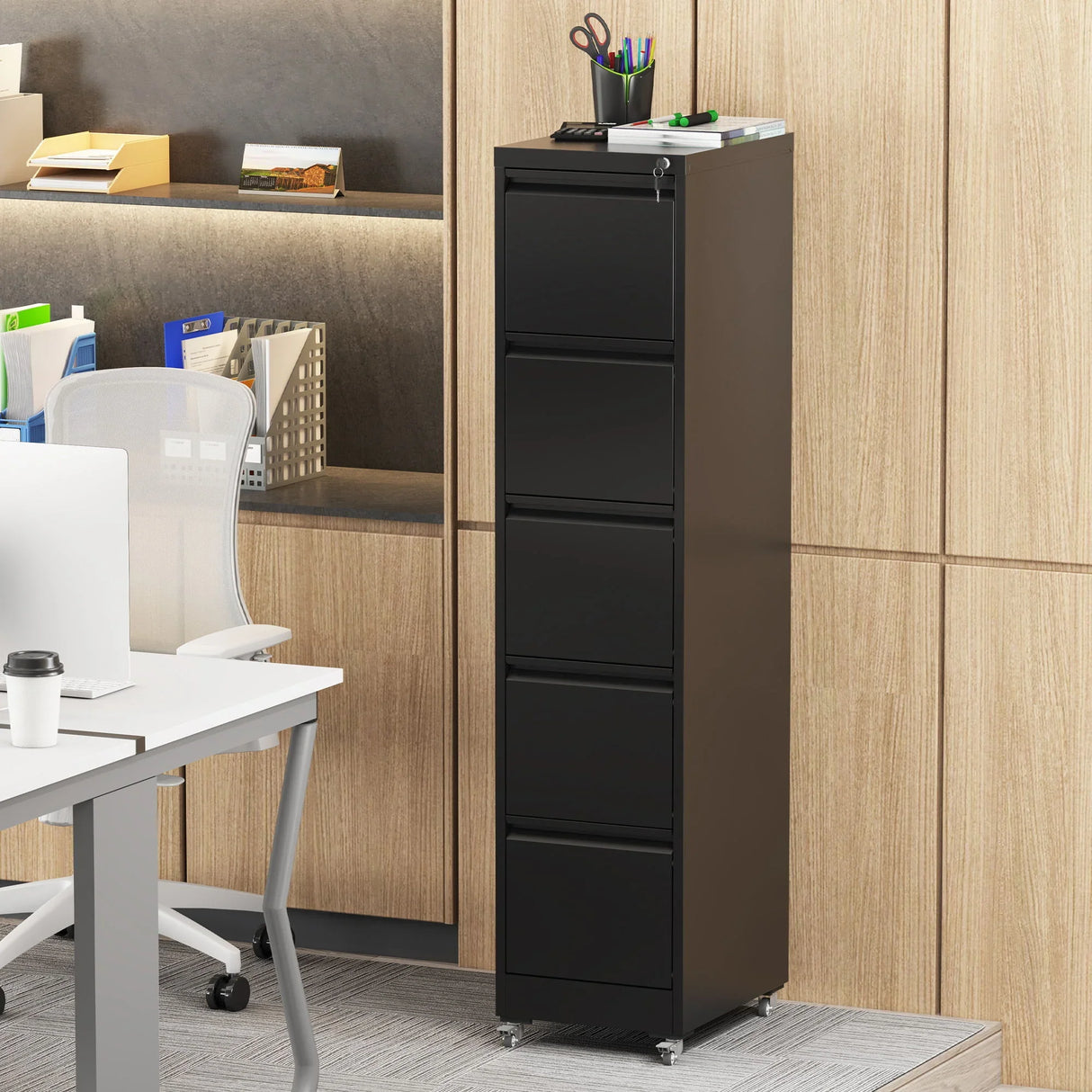 Drawer Metal Locking Vertical File Cabinet With Wheels Heavy Duty Lockable Storage - Furniture Home Direct