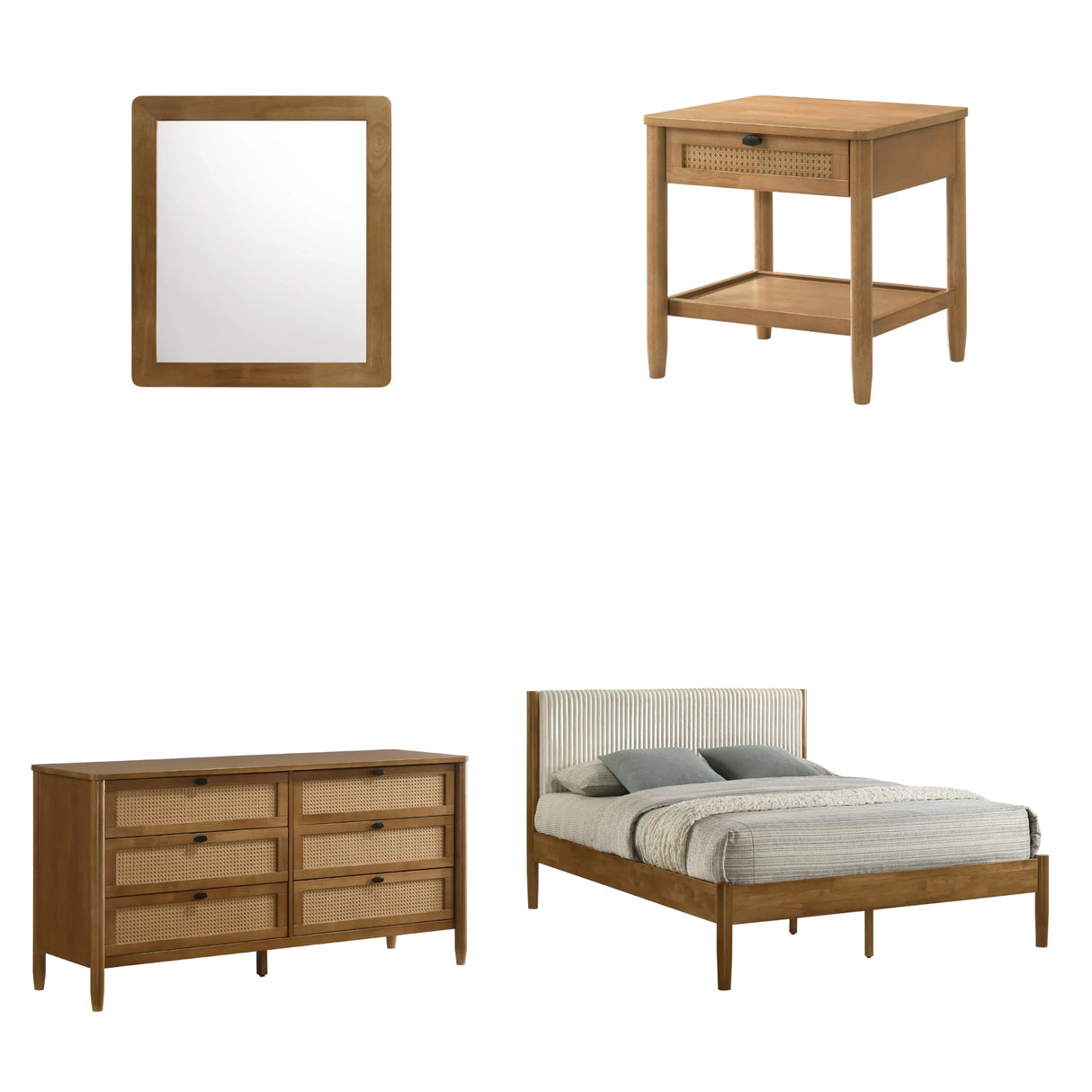 Queen Bed Corduroy Upholstered Contemporary Walnut - Furniture Home Direct