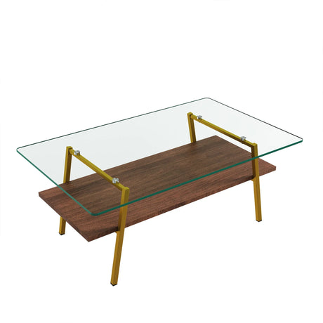 Rectangle Coffee Table, Tempered Glass Tabletop With Metal Legs, Modern Table For Living Room - Furniture Home Direct